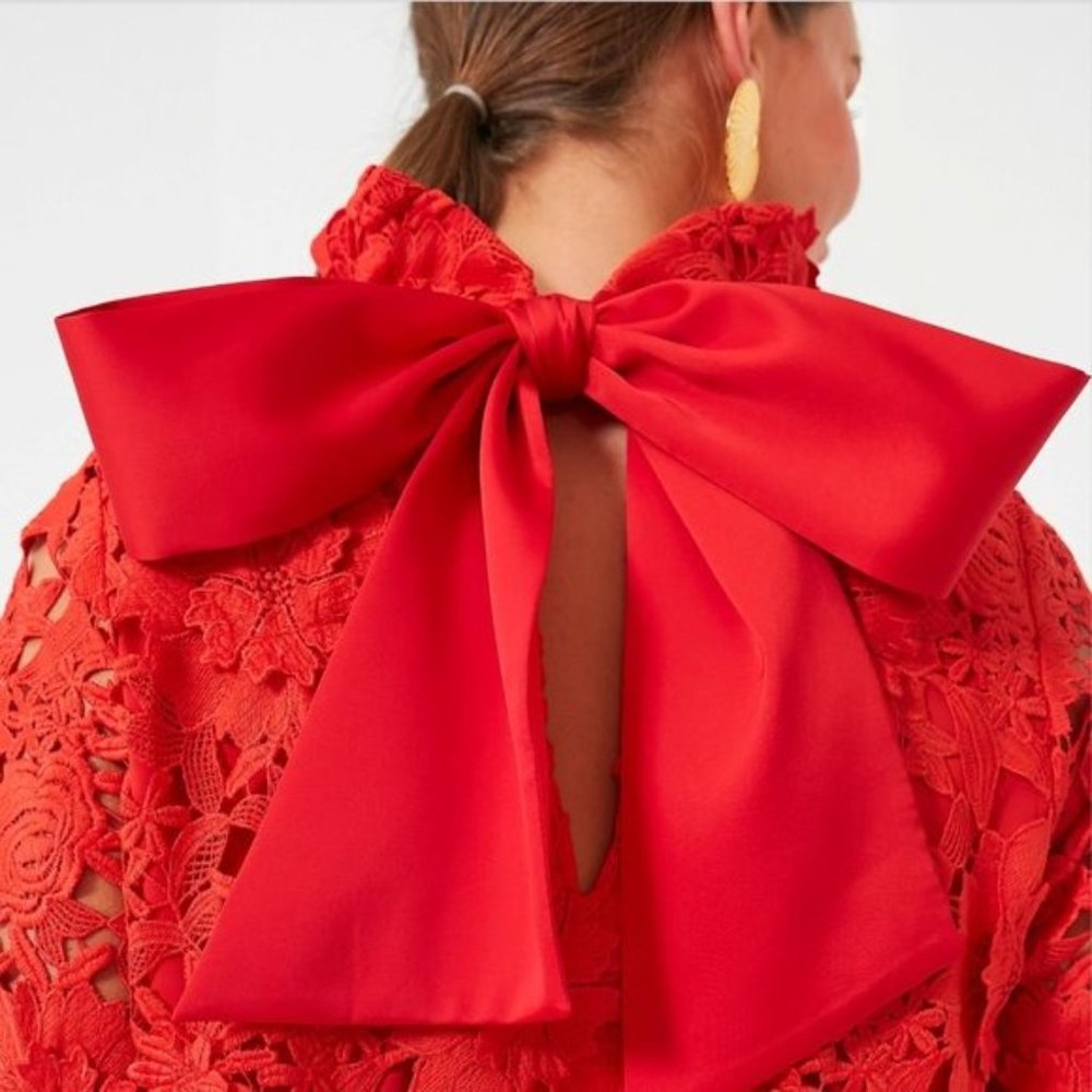 Tuckernuck | NEW Red Guipure Lace Daphne Three-quarter Sleeve Mini Dress Size L - Picture 3 of 12